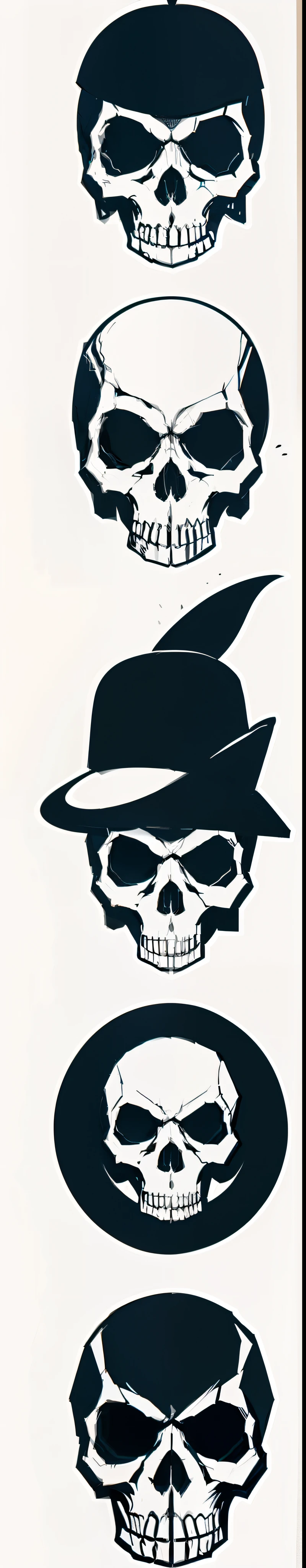 Hand drawn skull logo,Stack up and down,Every skull is different,There are plants in the background,Small up and down,Large in the middle,vectorial,Line art,designs,Inspiration,straightened,对称,No humans appeared,white backgrounid,top-quality,8k,