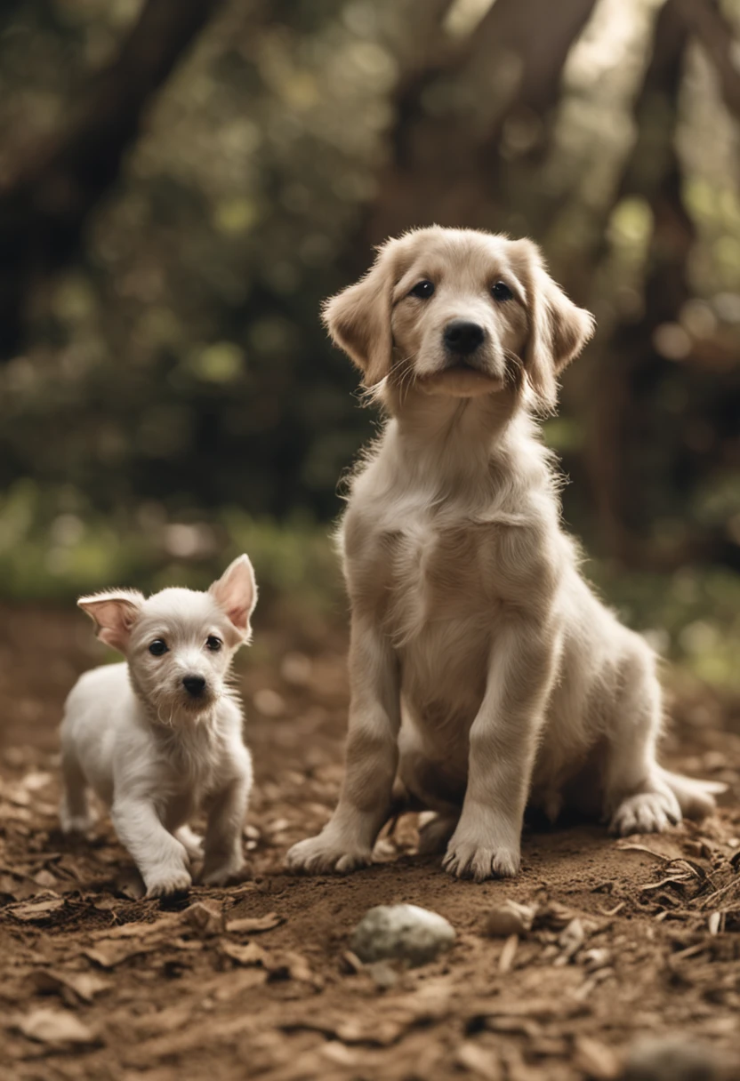uma fotografia com uma lente de 50mm de um livro para colorir com animais fofos, lembrando o estilo de Annie Leibovitz. Natural setting with puppies playing, tons neutros e naturais, captivating expressions -- neutral color temperature, soft natural lighting and genuine atmosphere.