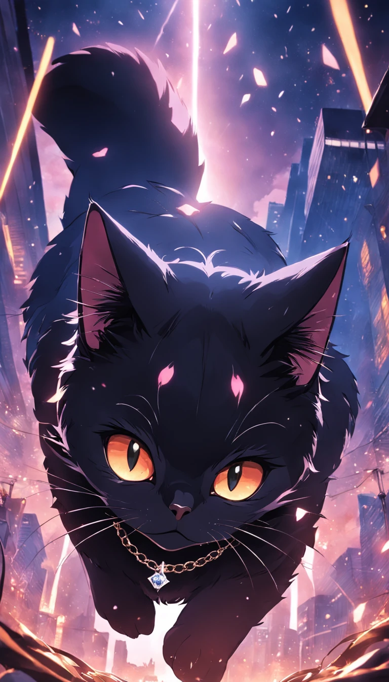 gato preto com coleira de diamantes