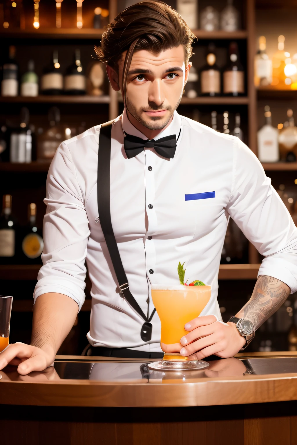 a handsome man carry a glass of Visky in the night club