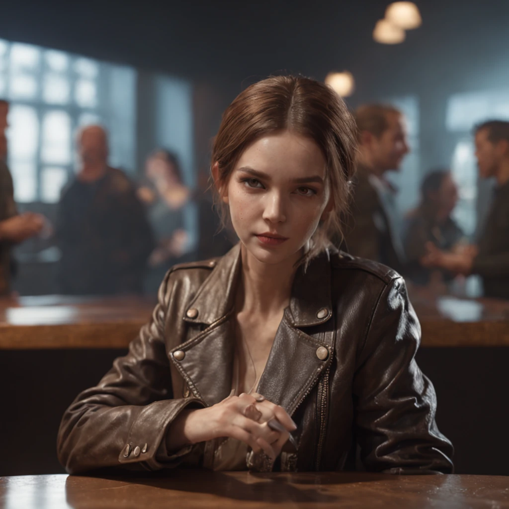 (professional 3d render:1.3) af (Realistic:1.3) most beautiful artwork photo in the world,Features soft and shiny male and female, ((two people talking and have a good time together, Fantastic pub sit at table, Majestic cluttered environment with an american flag in the background)), full body 8k unity render, action shot, skin pore, very dark lighting, heavyshading, Detailed, Detailed face, perfect face, detailed hands, perfect hands (vibrant, photograph realistic, Realistic, Dramatic, Dark, Sharp focus, 8K), (Old leather jacket:1.4), ((((Wear jacket)))), (Intricate:1.4), decadent, (Highly detailed:1.4), Digital painting, rendering by octane, art stations, concept-art, smooth, Sharp focus, illustration, Art germ, (loish:0.23), wlop ilya kuvshinov, and greg rutkowski and alphonse mucha gracias, (Global illumination, Studio light, volumettic light), heavy rain, particles floating, lotr, fantasy, elf, full bodyesbian, ((pub background with an american flag in the background:1.3)),CGSesociety,art stations