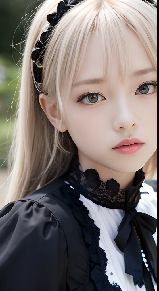 (masutepiece, Best Quality:1.2), 8K, 85 mm, Official art, Raw photo, absurderes, Platinum Blonde Hair, (Blue eyes, ta Fashion, sweetlolita, Gothic, Dress:1.2), Idol face, full body Esbian, Beautiful Girl, gardeniass, Copenhagen, Short sleeve, Elegance, Sophisticated, gardenia, Looking at Viewer, Film grain, chromatic abberation, Sharp Focus, face lights, Dynamic lighting, Cinematic lighting, Detailed face, Bokeh background