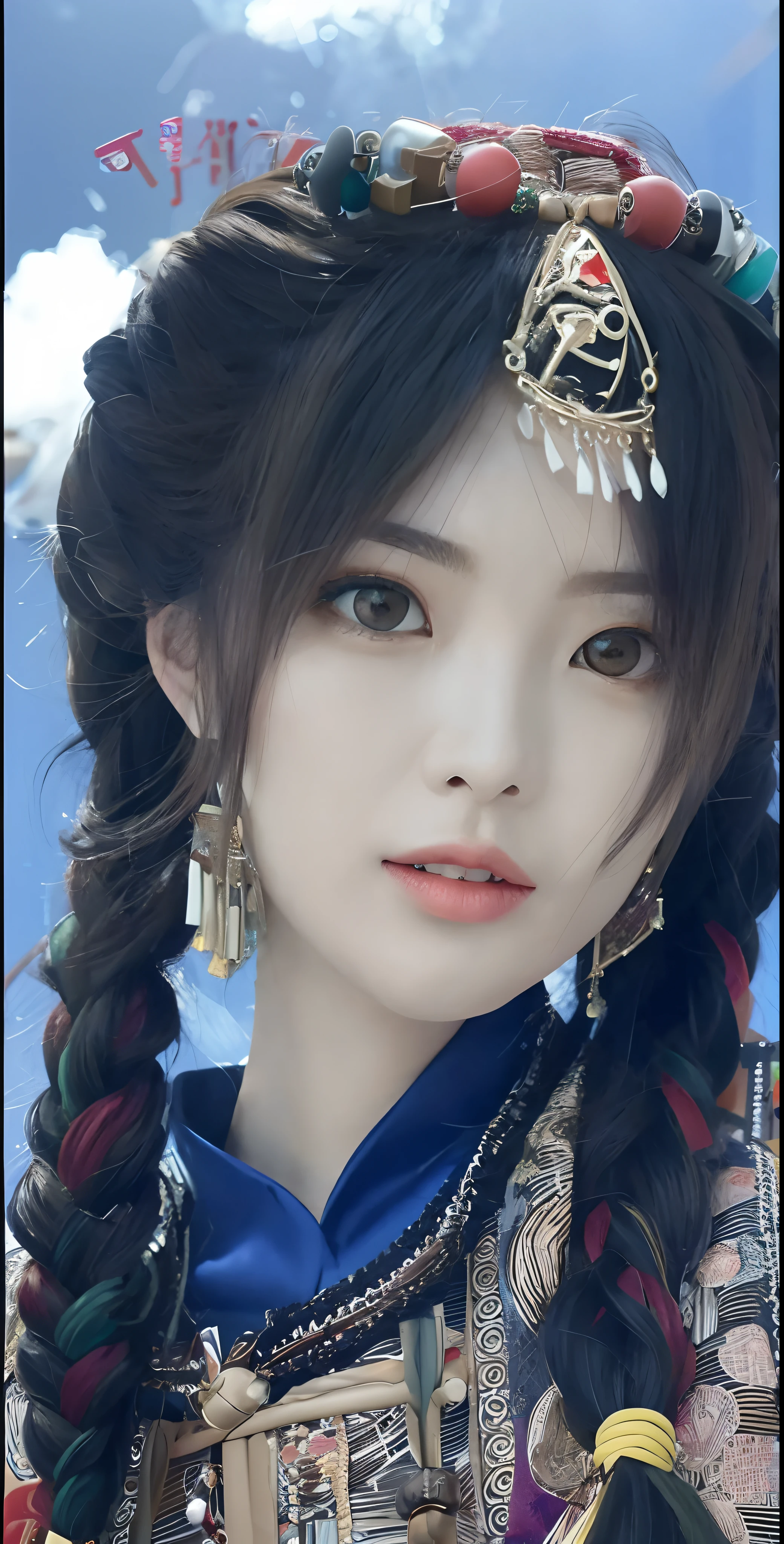 Close-up of a woman in a dress with braids, Chinese girl, Guviz, Guviz-style artwork, south east asian with round face, Korean girl, Stunning anime face portrait, beautiful Korean women, inspired by Du Qiong, detailed face of a asian girl, Realistic. Cheng Yi, Anime girl in real life