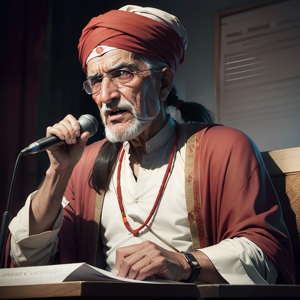 A old pashtun leader giving speech in conference