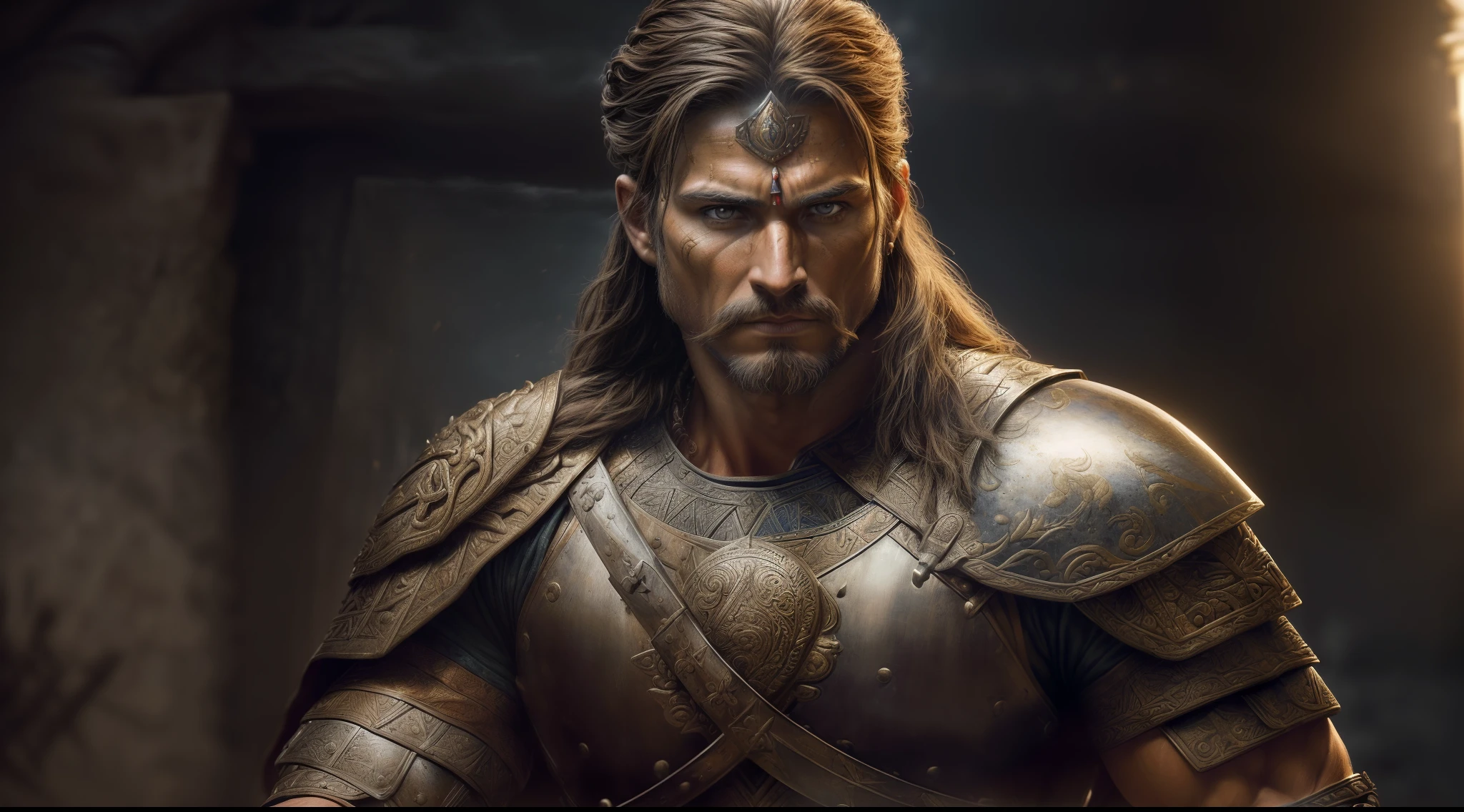((Realistic:1.3), (Highly detailed+Masterpiece:1.4)) depiction of a ((genuine brave warrior:1.3)|(fearless hero:1.3)) in a realistic and highly detailed style, ((Authentic heroism:1.3)|(Realistic valor)), ((Detailed scene of the warrior, showcasing his true-to-life and battle-worn demeanor)|(Focused on the lifelike details of his courageous spirit)), ((Inspired by realistic portrayals of heroism and the bravery of warriors throughout history)|(Influences from professional depictions of bravery in authentic settings)), ((High-resolution depiction:1.3), (Intricate details of the warrior:1.4)), (Studio-like lighting accentuating the genuine heroic aura:1.2), ((Subtle play of light and shadows on the warrior and his surroundings:1.2)|(True-to-life portrayal of the warrior's courage and valor)), ((Authentic depiction of the warrior's unwavering bravery and battle-hardened spirit in a realistic style)|(Capture of the essence of fearless heroism in the depiction)), (((Professional scene setup:1.3) for capturing the authentic warrior's valor in a realistic manner)), ((Artistic exploration of heroism, bravery, and realism in a highly detailed and realistic setting:1.2)), (Realistic and highly detailed depiction of a brave warrior:1.3)