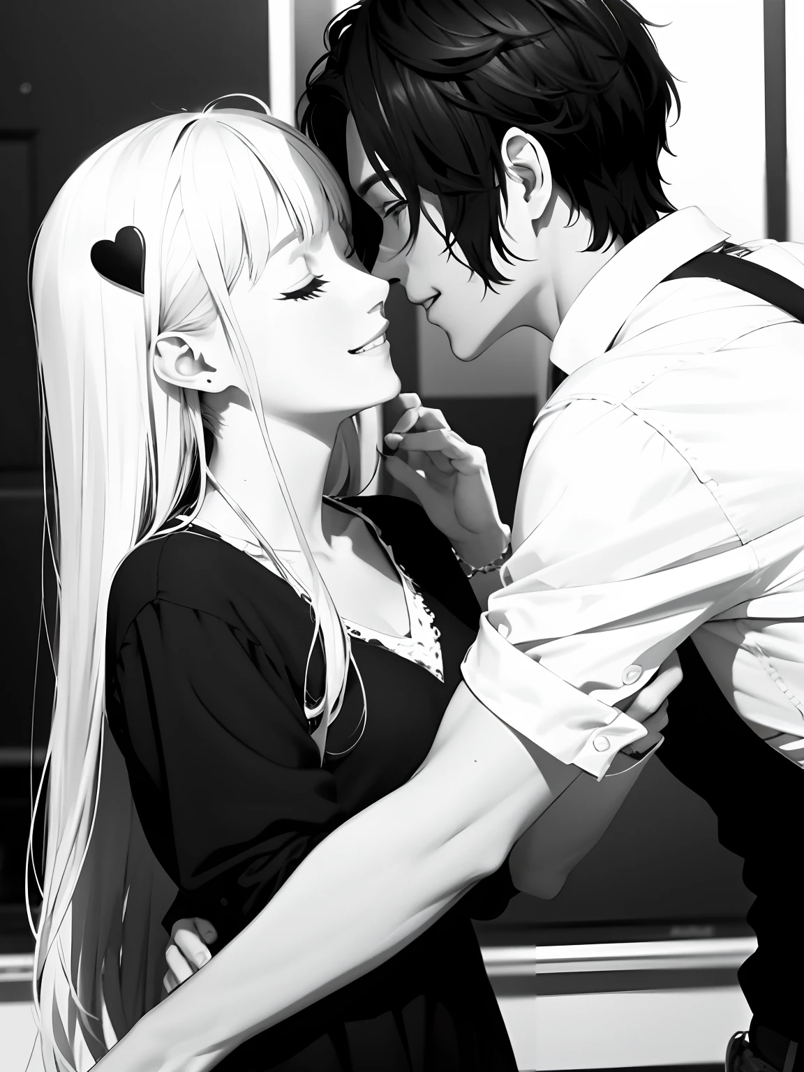 1girl, 1boy, kiss, long tongue