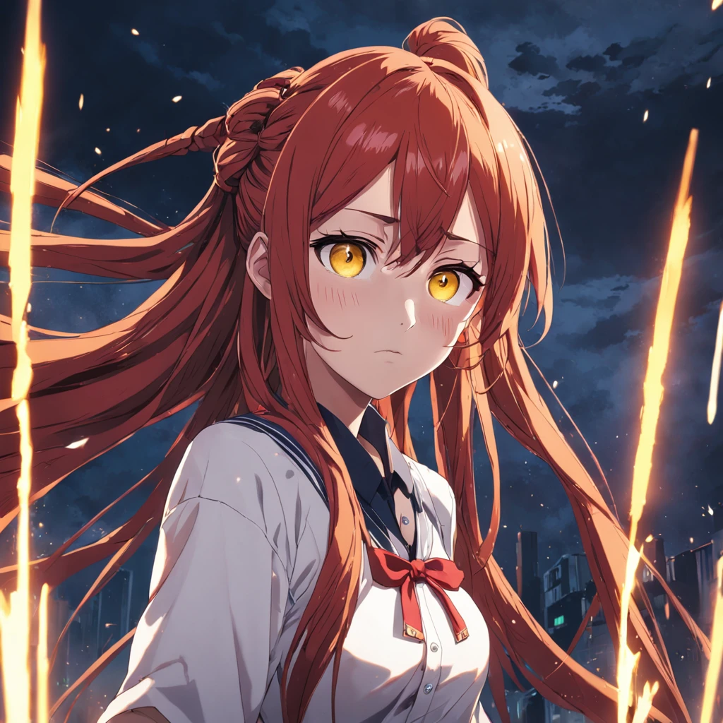 masterpiece, (photorealistic:1.4), best quality, beautiful lighting,
(ulzzang-6500:0.5), makima \(chainsaw man\), (red hair)+(long braided hair)+(bangs), yellow eyes, golden eyes, ((ringed eyes)), (white shirt), (necktie),
RAW photo, 8k uhd, film grain
