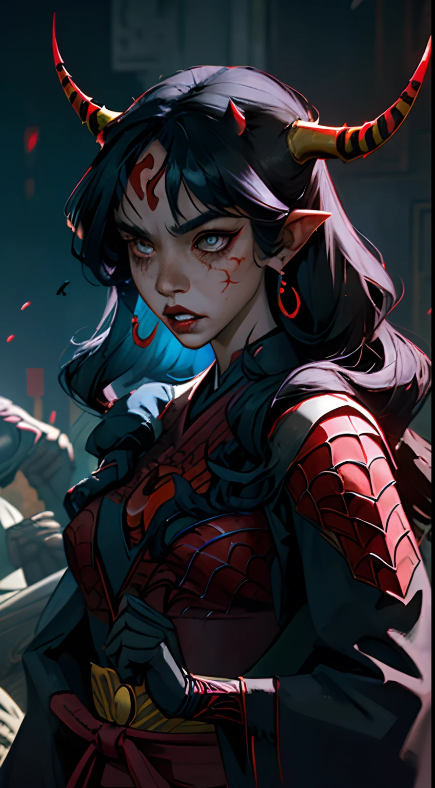 Spiderwoman, spidermask, marvel, japanese, oni, horns, black hair