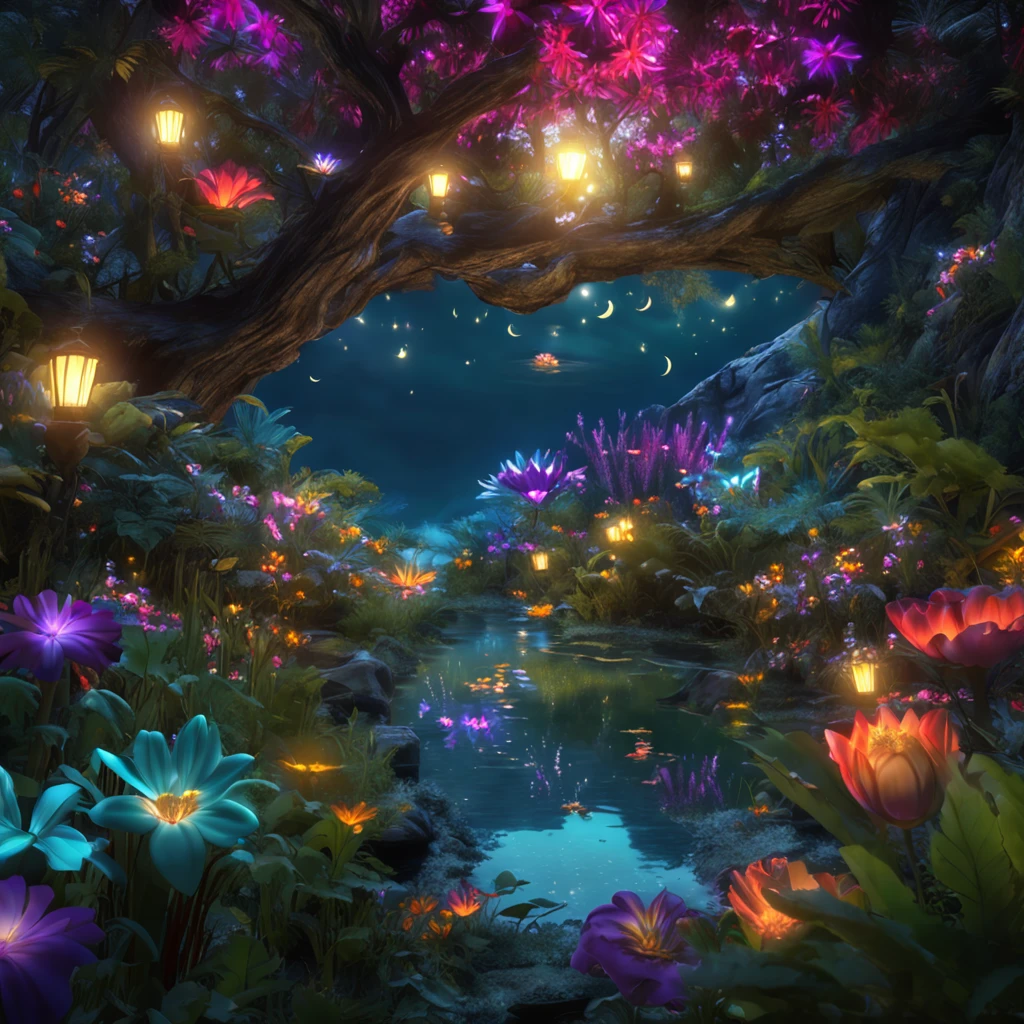 A night landscape, with (((glowing fairies))), beautiful flowers, bushes, sparkling water, moonlighting (extremely detailed CG unity 16k wallpaper), most beautiful artwork in the world, professional majestic oil painting, intricate, high resolution, Sharp focus, dramatic, photorealistic, painting art, hyper-realistic, (Van Gough Style)
