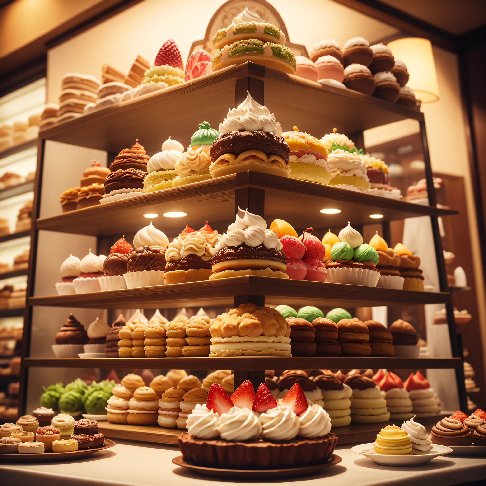 desserts、patisserie、Cupcakes、Cookie、breads、croissant、donut、Puffs、macaron、Cream cake、Fruit tart、Chocolate brownies、Matcha mille-feuille pastry、jello、marmalade、Sweet and seductive、Exquisite craftsmanship、Crispy on the palate、Sweet and seductive、Extremely colorful、Unique tricks、The art of dessert、Gourmet enjoyment，tmasterpiece，high qulity