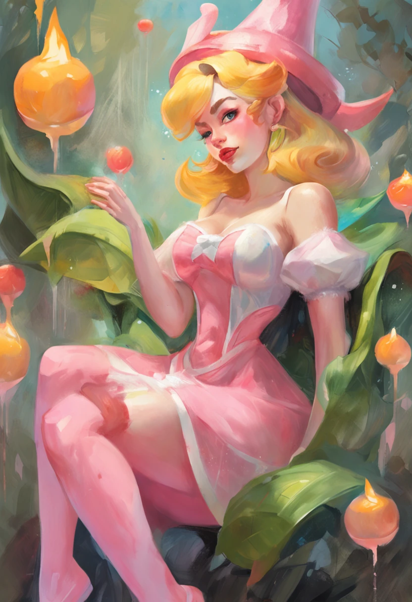 (Princess Peach:1.5),(sexy maid:1.2),(magical forest:1.2),(cutesexyrobutts:1.2),(RossDraw 2.5:1.1),(KDA:1.1),(WLOP:1.1),(Sakimichan:1.1),(watercolor:1.2)