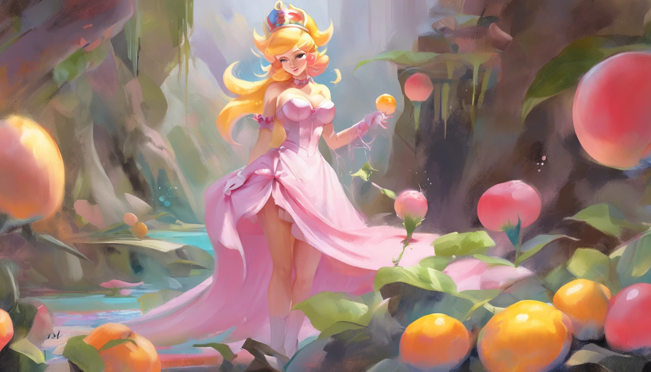 (Princess Peach:1.5),(sexy maid:1.2),(magical forest:1.2),(cutesexyrobutts:1.2),(RossDraw 2.5:1.1),(KDA:1.1),(WLOP:1.1),(Sakimichan:1.1),(watercolor:1.2)