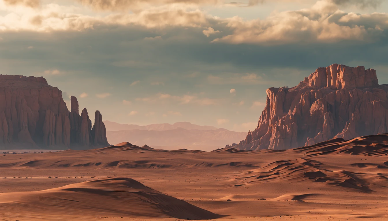 Cinematic images,Thick coating,Ultra-wide viewing angle,eventide,the setting sun,Vast desert,camelstoe,oases,废墟,The lines are smooth and accurate,Works of masters,super-fine,16K resolution,high qulity,电影灯光,High picture detail,dynamic viewing angle,Detailed pubic hair,Epic shooting,oc rendered