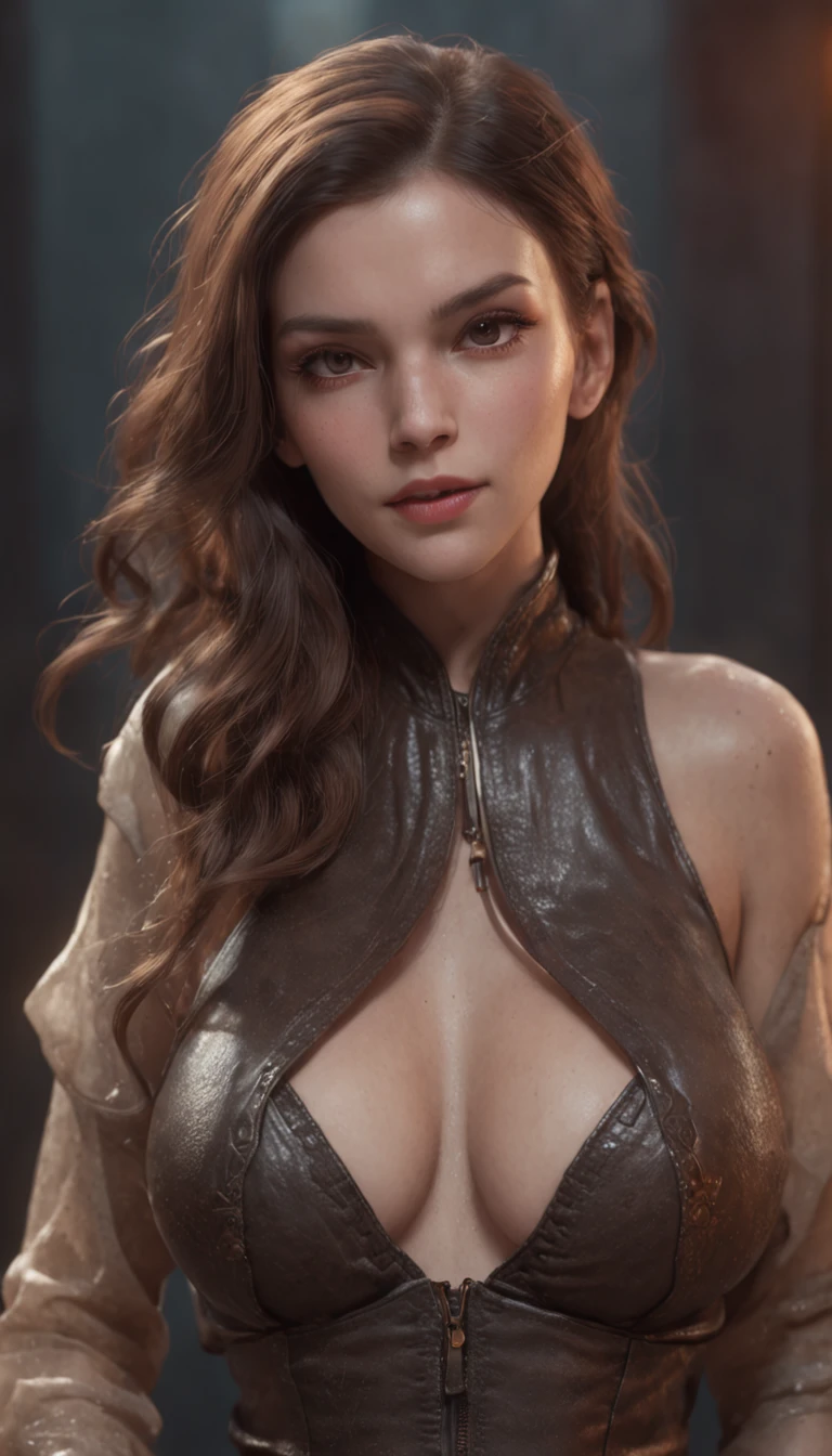 (professional 3d render:1.3) af (Realistic:1.3) most beautiful artwork photo in the world，a beautiful women  , ((sexy figure women, nice set of boobs, cleavage, big hips)), full body 8k unity render, action shot, skin pore, very dark lighting, heavyshading, Detailed, Detailed face, (vibrant, photograph realistic, Realistic, Dramatic, Dark, Sharp focus, 8K), (Old leather garments damaged by weathering:1.4), ((((Wear fur)))), (Intricate:1.4), decadent, (Highly detailed:1.4), Digital painting, rendering by octane, art stations, concept-art, smooth, Sharp focus, illustration, Art germ, (loish:0.23), wlop ilya kuvshinov, and greg rutkowski and alphonse mucha gracias, (Global illumination, Studio light, volumettic light), heavy rain, particles floating, lotr, fantasy, elf, full bodyesbian, ((Dark and ancient city background:1.3)),CGSesociety,art stations