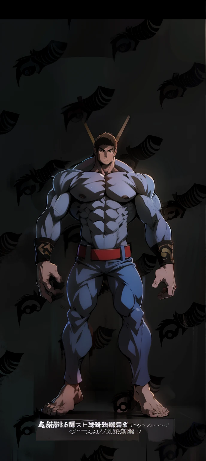 Gere uma imagem de arte estilo anime de um monstro muito forte , muita massa muscular e bastante amedrontador, arte de estilo anime