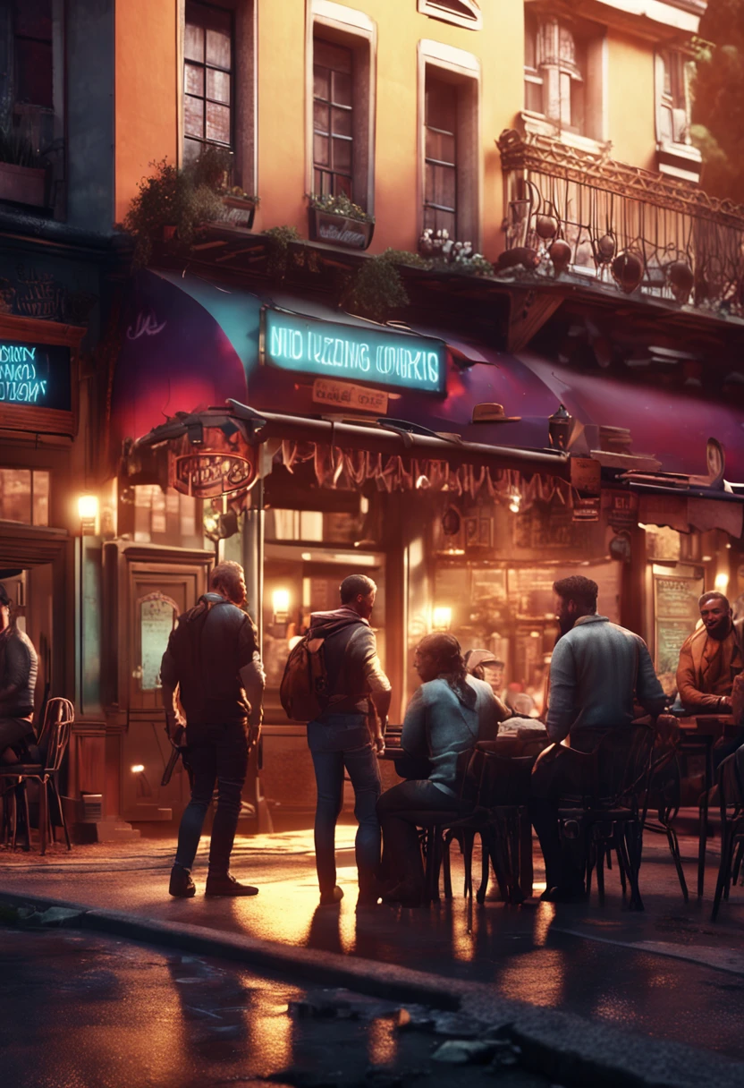 People talking in a pub, realistic, blurred background, 8k unity render, action shot, digital painting, dramatic, cinematic lighting, concept-art, smooth, sharp focus, skin pore, datailed.