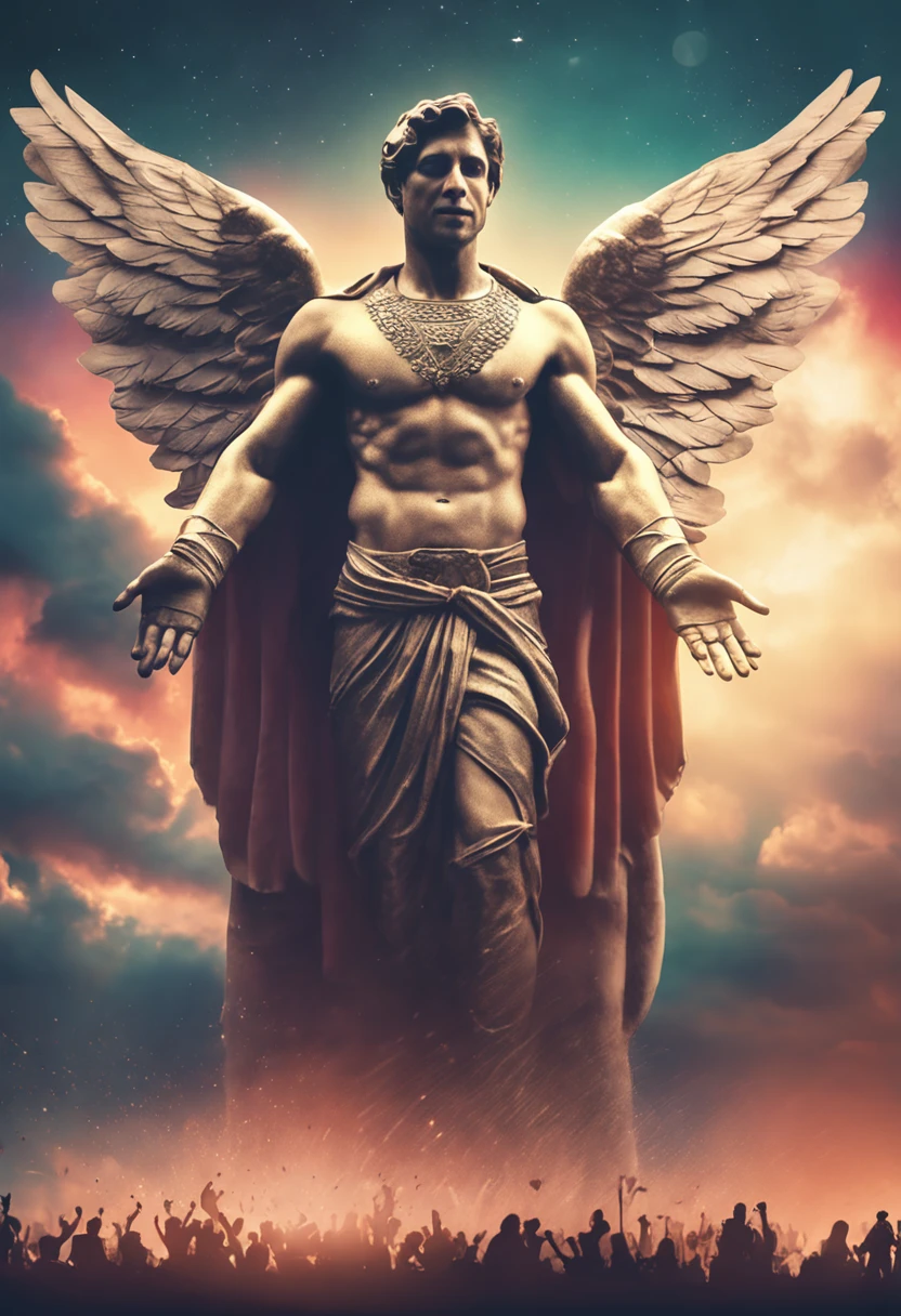 foto de arte mais bonita do mundo, Male angel with wings in the sky, anjo homem, de frente, corpo todo, frontal, homem