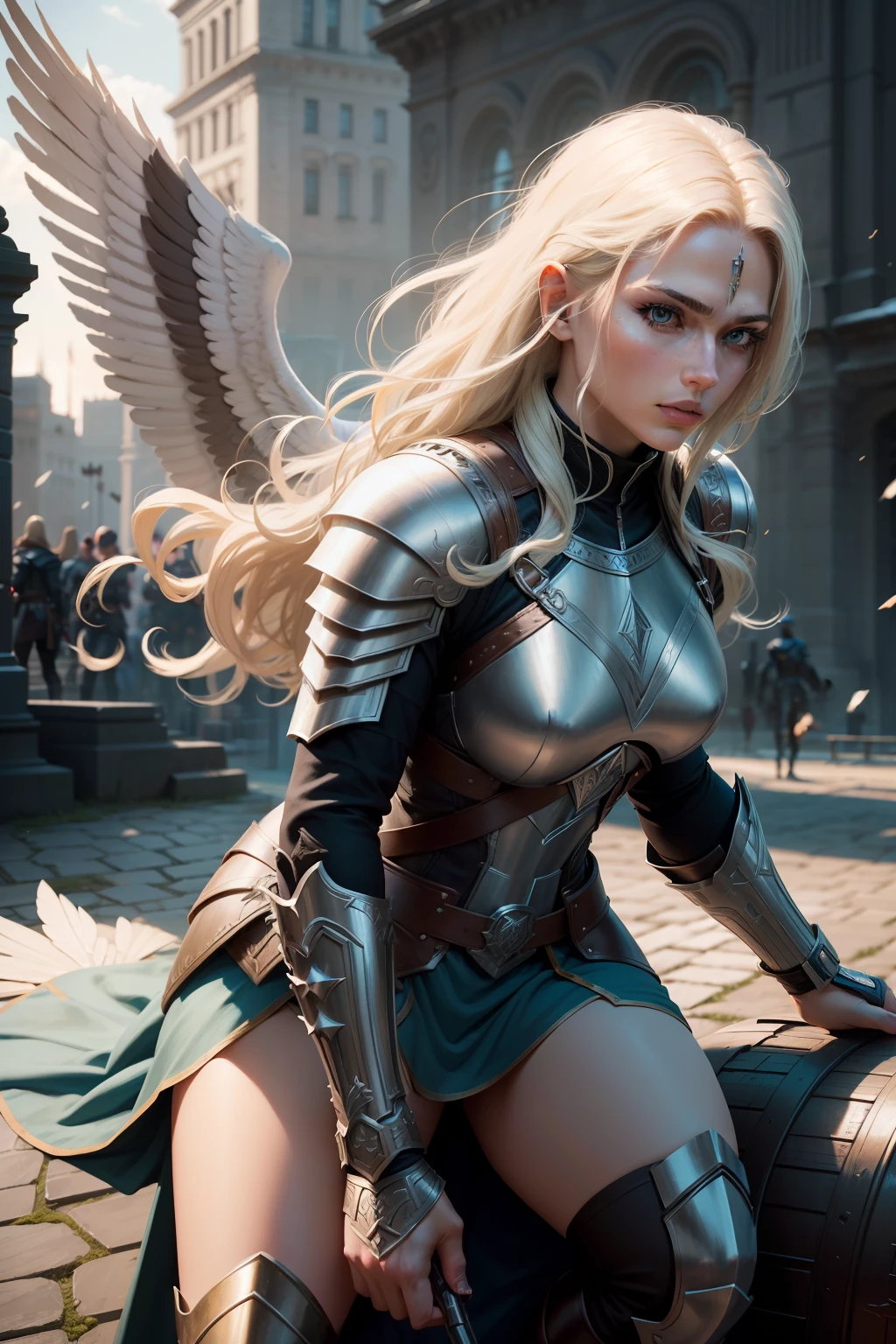 New York, Square of Time, Valkyrie, also known as Brunnhilde, is a character from Marvel Comics. She is an Asgardian warrior and a member of the Valkyries, a group of godlike warriors tasked with escorting the souls of fallen warriors to Valhalla. Valkyrie is skilled in hand-to-hand combat, wielding a sword and riding a majestic winged horse called Pegasus. She possesses superhuman strength, stamina, and longevity due to her Asgardian heritage. Additionally, Valkyrie is notable for her leadership, determination, and loyalty to her fellow Asgardians and the Avengers. Her presence brings a touch of mysticism and heroism to the mythology of the Marvel Universe. (best quality: 1.0), (Ultra Highres: 1.0), highly detailed face and eyes, (photorealistic: 1.2)