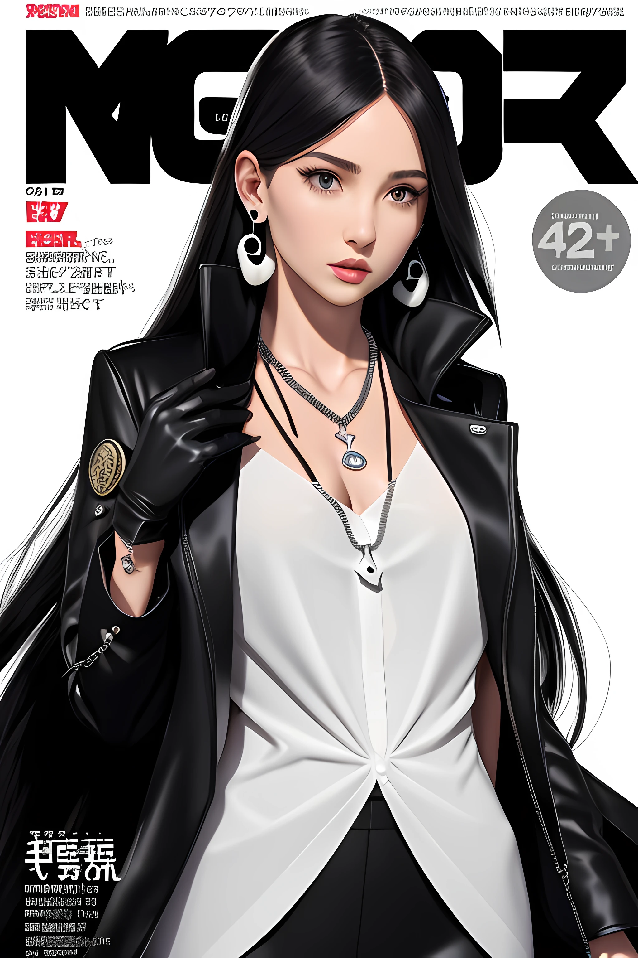 (Magazine cover: 1.3), (Reality: 1.3) (Original: 1.2), Masterpiece, Best Quality, Beautiful Clean Face, Full Body, 1 Woman, Perfect Proportions, Large Tits, Cleavage, (Crystal Necklace), Pose Photo, (White Braided Bun Hair), Glasses