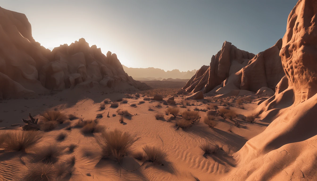 Cinematic images,Ultra-wide viewing angle,eventide,the setting sun,Vast desert,camelstoe:1.4,oases,废墟,The lines are smooth and accurate,Works of masters,super-fine,16K resolution,high qulity,电影灯光,High picture detail,dynamic viewing angle,Detailed pubic hair,Epic shooting,oc rendered