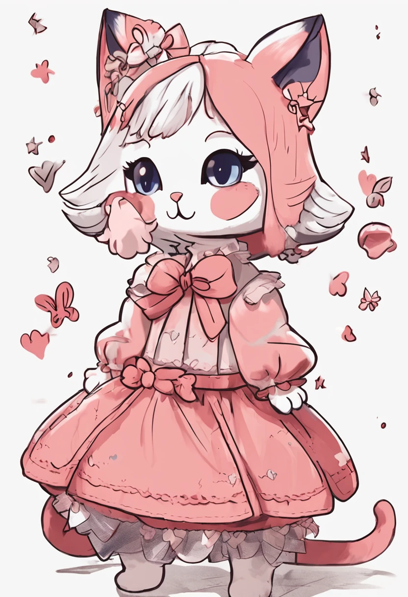 drawing of a cat with a dress and a bow on it, a drawing, very beautiful cute catgirl, inspired by Miao Fu, by Nándor Katona, anime cat, an anime drawing, cute drawing, kawaii cat, a child's drawing, cartoon drawing, traditional art, a cute cat, by Amelia Peláez, by Yuki Ogura, jumping rope, in the style of Animal Crossing. Sanrio. Hello Kitty.