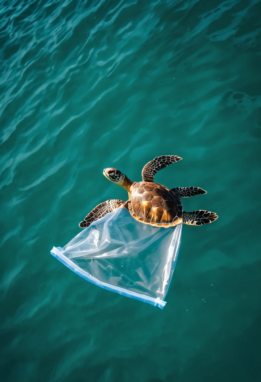 animal - turtle with plastic bag in mouth, nadando no oceano, recife de corais