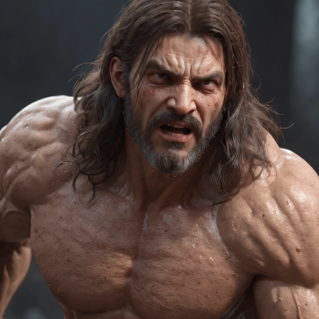 (professional 3d render:1.3) af (Realistic:1.3) most beautiful artwork photo in the world，Features soft and shiny male heroes, ((Epic hero fantasy muscle man rough wet hero angry look long hair short beard and ferocious expression in dynamic pose, Fantastic location, Majestic cluttered environment)), full body 8k unity render, action  shot, skin pore, very dark lighting, heavyshading, Detailed, Detailed face, (vibrant, photograph realistic, Realistic, Dramatic, Dark, Sharp focus, 8K), (Old leather garments damaged by weathering:1.4), ((((Wear fur)))), (Intricate:1.4), decadent, (Highly detailed:1.4), Digital painting, rendering by octane, art  stations, concept-art, smooth, Sharp focus, illustration, Art germ, (loish:0.23), wlop ilya kuvshinov, and greg rutkowski and alphonse mucha gracias, (Global illumination, Studio light, volumettic light), heavy rain, particles floating, lotr, fantasy, elf, full bodyesbian, ((Dark and ancient city background:1.3)),CGSesociety,art  stations