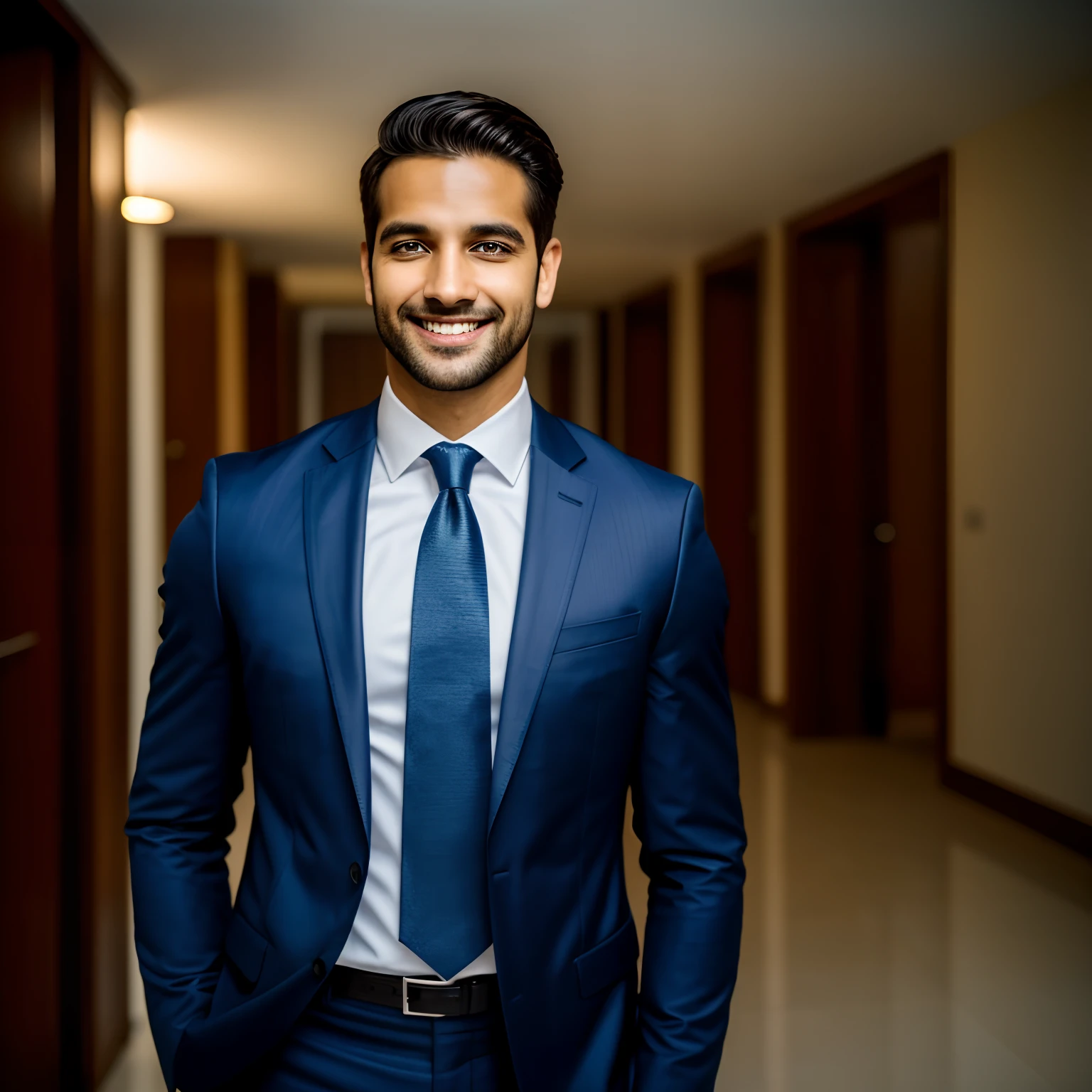 corpo inteiro, a man standing with 30 years in a suit and tie, body and head straight in the photo, DSRL, de frente para o espectador da foto, eyes fixed to the lens, Appears shoulders and head in the photo, homem centrado na foto, 8k, melhor qualidade, obra-prima, realista, foto realista, foto de filme, ultra realista, 1 pessoa, detalhado, dobra um cheque de tamanho regular, coloca-o no bolso e ele vai embora alegremente, leaving others curious about the secret behind his smile. perfect lighting, DSRL, foto profissional, 4k , corpo inteiro, altamente realista, sorridente, homem e mulher