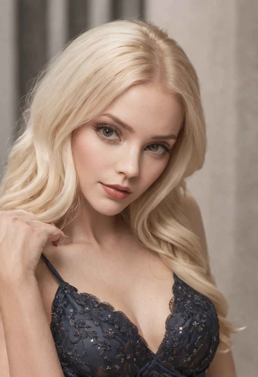blondes attraktives model in der disco in tollem kleid
