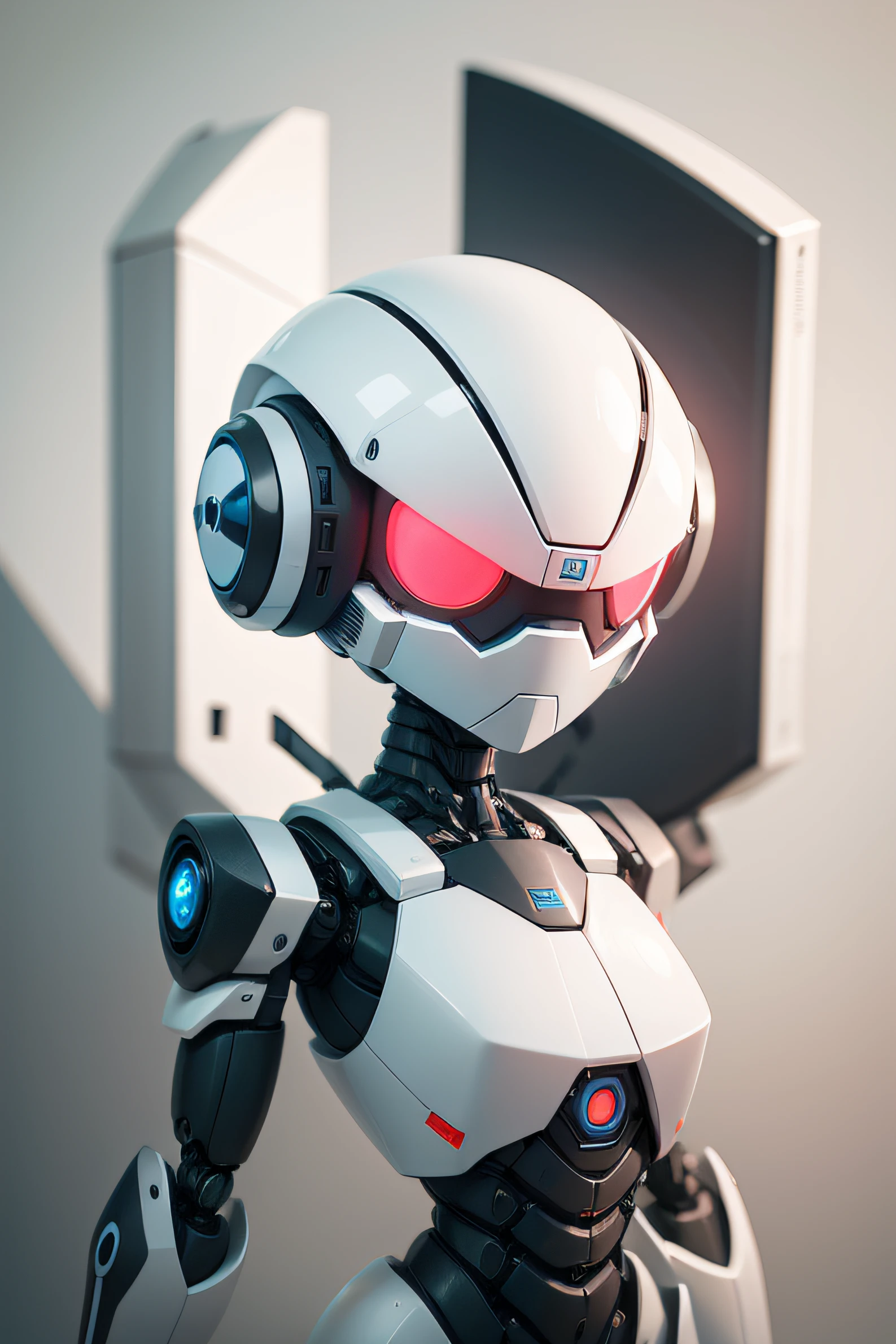 Create a robot with simple shapes and white background, corpo inteiro de frente e simetrico os lados. Use this freight robot and complete the body of it