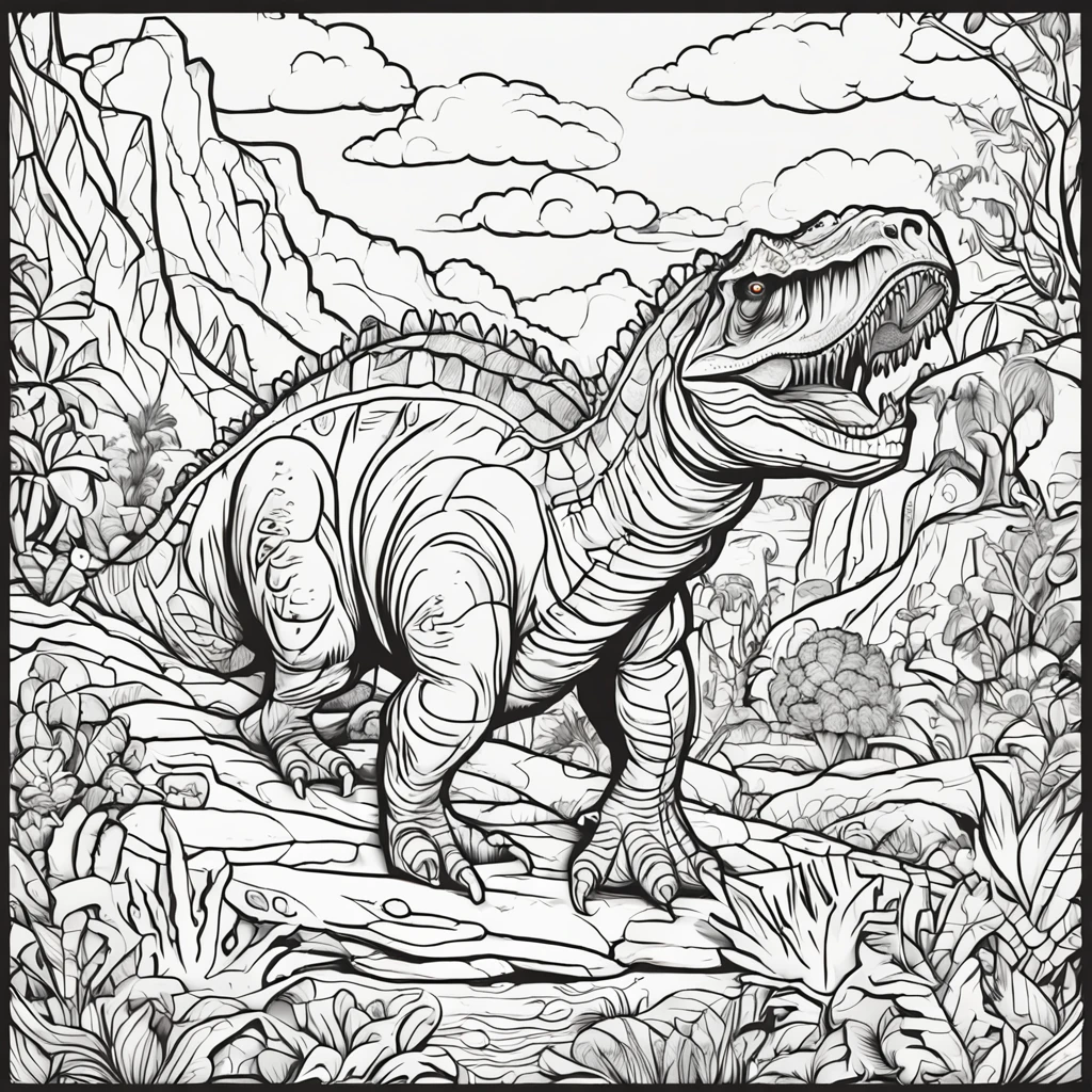 maximalism, dinosaur， full body Esbian, line-drawing, vector, ..svg, coloring book, Coloring book page styles, Black outline isolated on white background