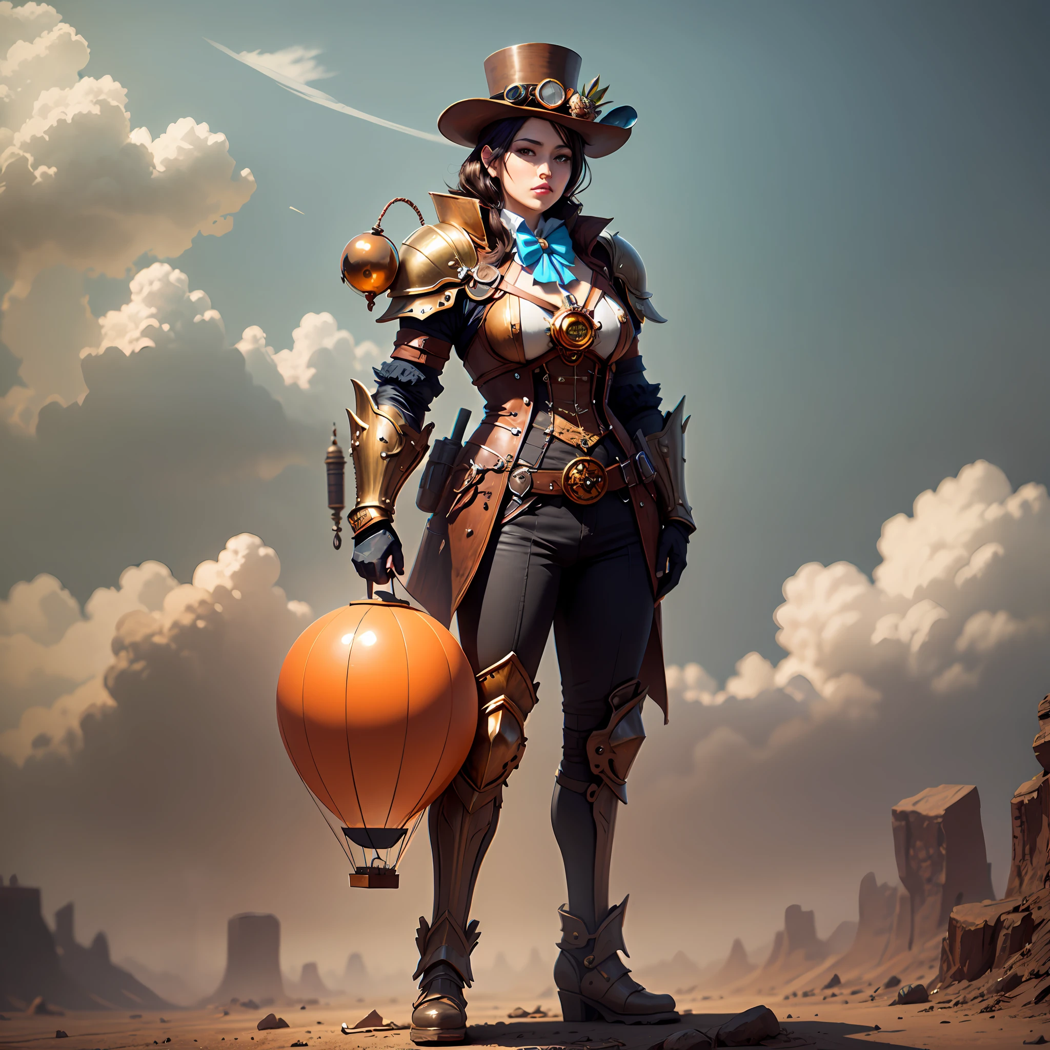 orange-tinted steampunk armor on a steampunk balloon --auto --s2