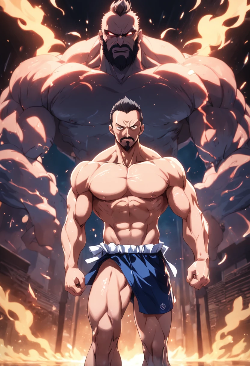 Hidetoshi Nakata ,(Kogoro Mouri 1.3),Naked upper body,Tong,Bulge,police officers,Thin,musculature,lbeard,fortitude,artwork of a,tmasterpiece,k hd,Two people knelt