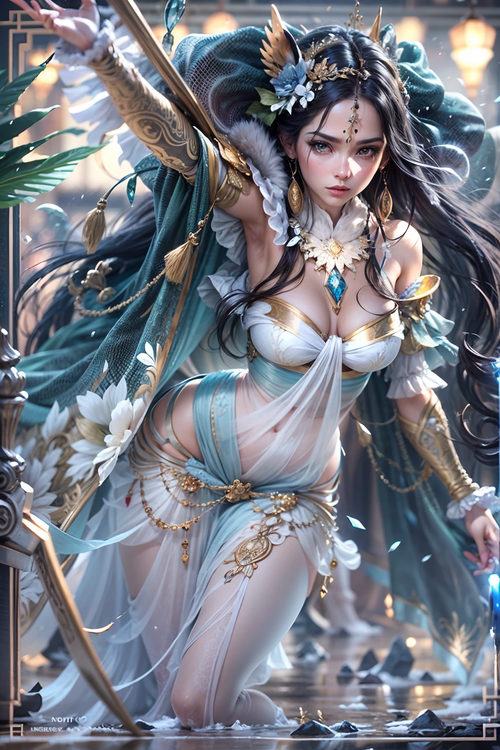 In this breathtaking digital art created by Mappa Studios, Uma deslumbrante raposa da neve assume o centro do palco. BREAK Com nove caudas de raposa brancas fofas nas costas e delicadas orelhas de raposa da neve, She exudes an ethereal beauty. Vestindo um yukata intrincadamente detalhado, Ela permanece confiante, Fechando os olhos com os espectadores. Ao seu redor, intricate ice chains intertwine, Showing your mastery over the element ice. His face is impeccably rendered, capturando cada detalhe minucioso, From his perfect features to his light smile,((Nove caudas de raposa branca fofa:1.6))
BREAK
Standing with a mature and seductive presence, ela emana uma aura de geada, a testament to his powerful witchcraft. in her hands, She wields an ice spear, pronto para liberar seu poder gelado. Countless shards of blue and white ice dance and dazzle around you, creating a mesmerizing spectacle. In the background, A small Ice Phoenix rises gracefully, adding an extra touch of enchantment to the scene.
BREAK
The ground is adorned with bright crystals and a blanket of snow, enquanto uma nevasca grassa, adding a sense of movement and dynamic energy to the composition. Seu corpo, com suas curvas sedutoras, perfectly complements the overall aesthetic.
BREAK
This highly detailed digital art is rendered in 4K resolution, using the state-of-the-art Octane rendering engine to highlight every intricate detail. The use of bioluminescent elements adds an unearthly sheen to the piece, further enhancing its magical atmosphere. Created with maximum realism in mind, This artwork is a true masterpiece, apresentando a melhor qualidade e arte oficial do Mappa Studios.