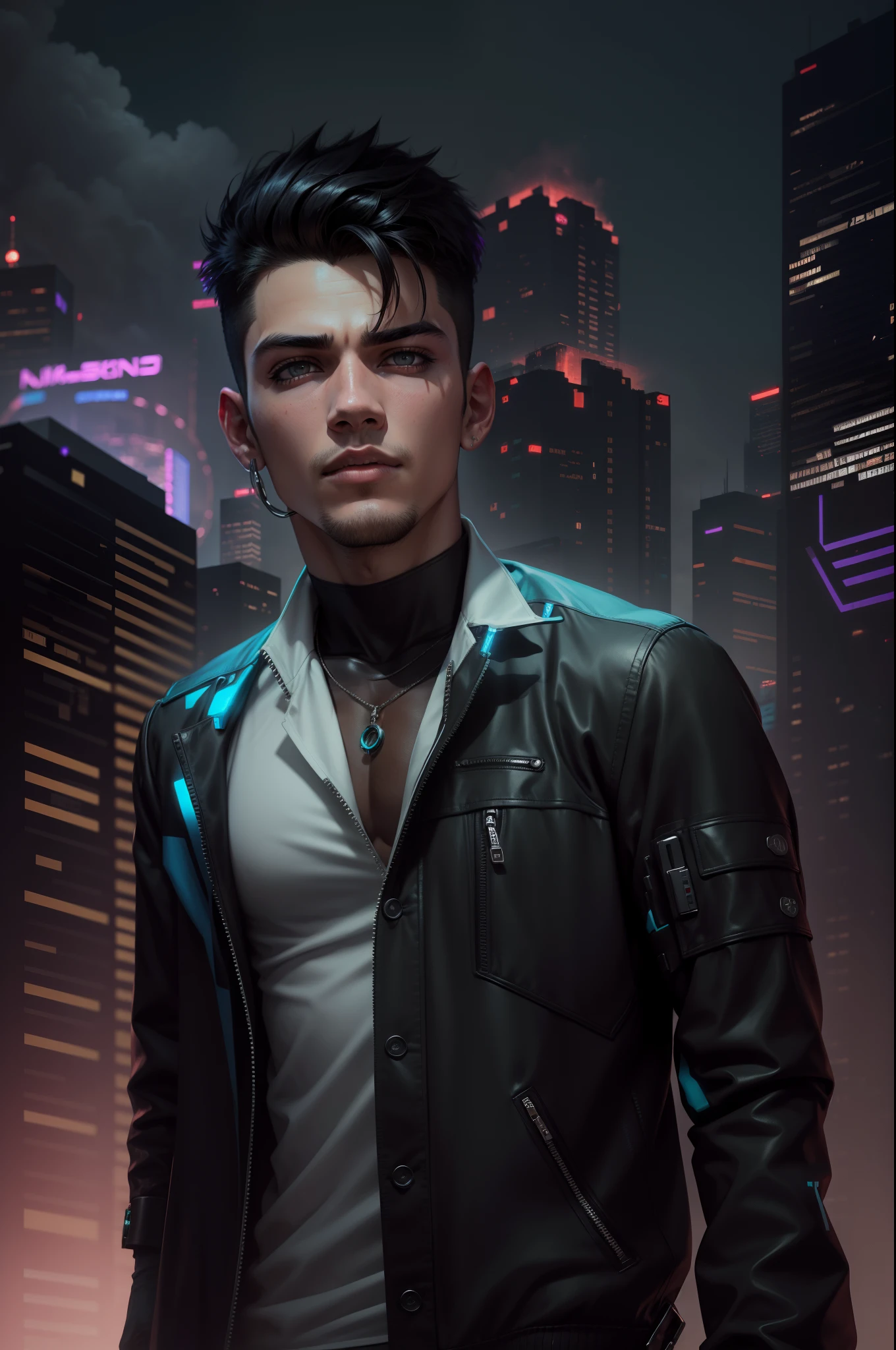 Change background cyberpunk handsome boy ,