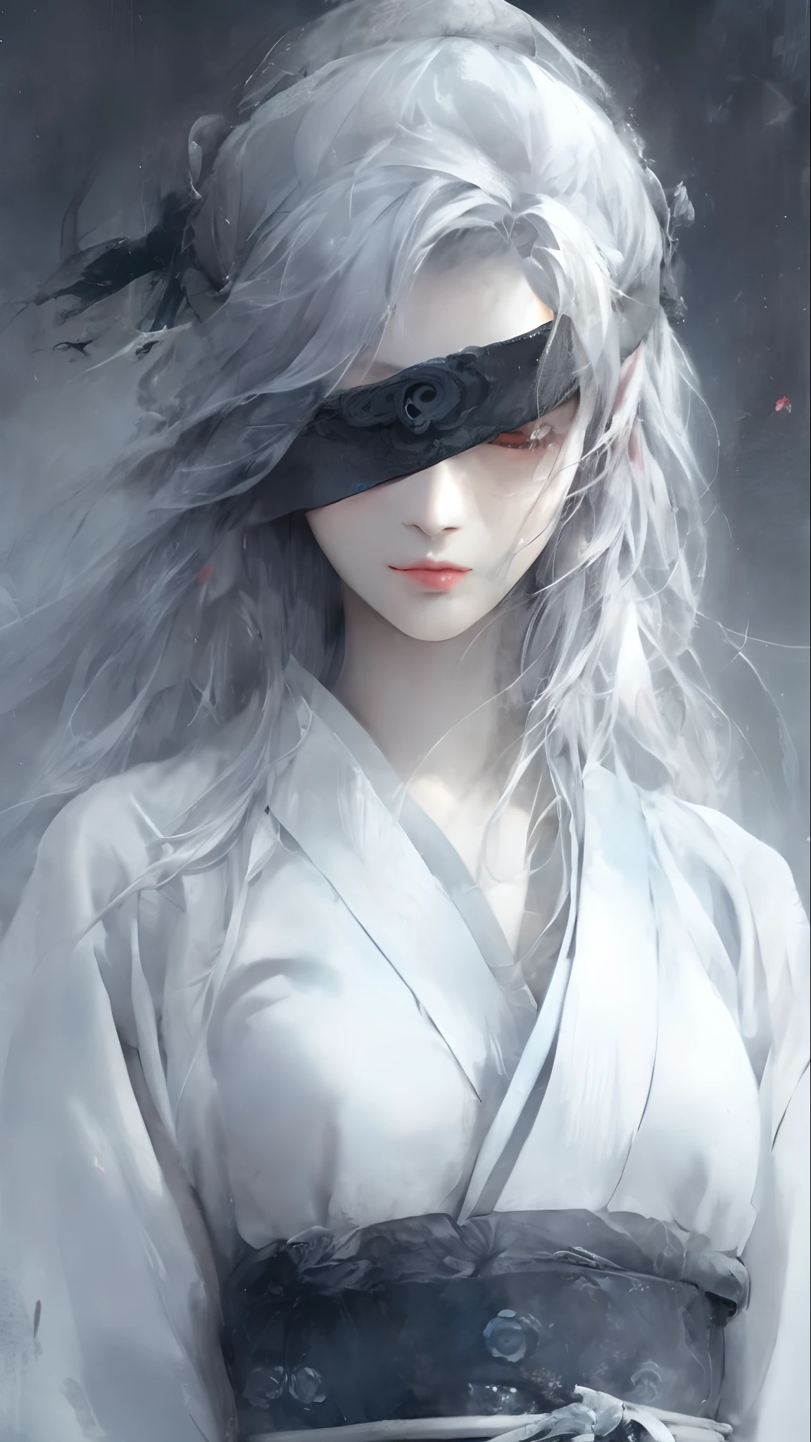 a close up of a woman with white hair and a white mask, beautiful character painting, guweiz, artwork in the style of guweiz, white haired deity, by Yang J, epic exquisite character art, stunning character art, by Fan Qi, by Wuzhun Shifan, guweiz on pixiv artstation