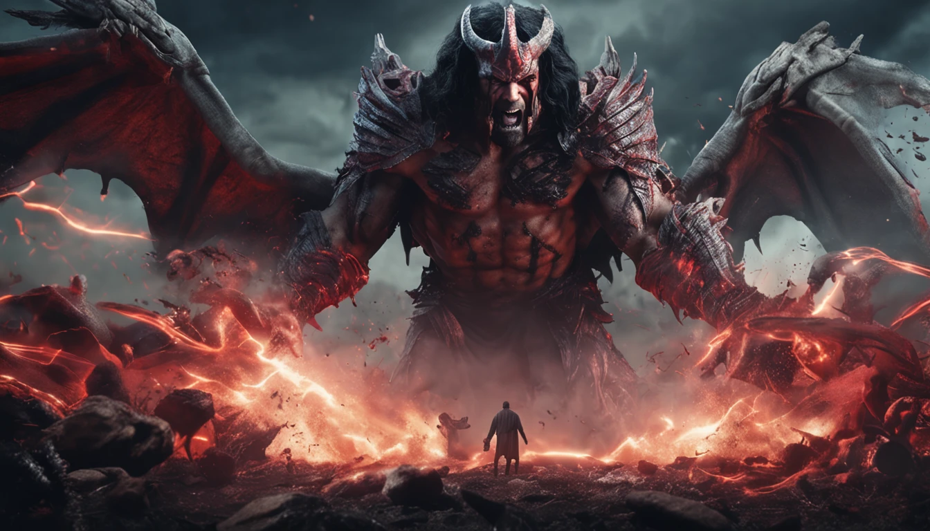 battle between jesus christ and demon, realistic, 8k