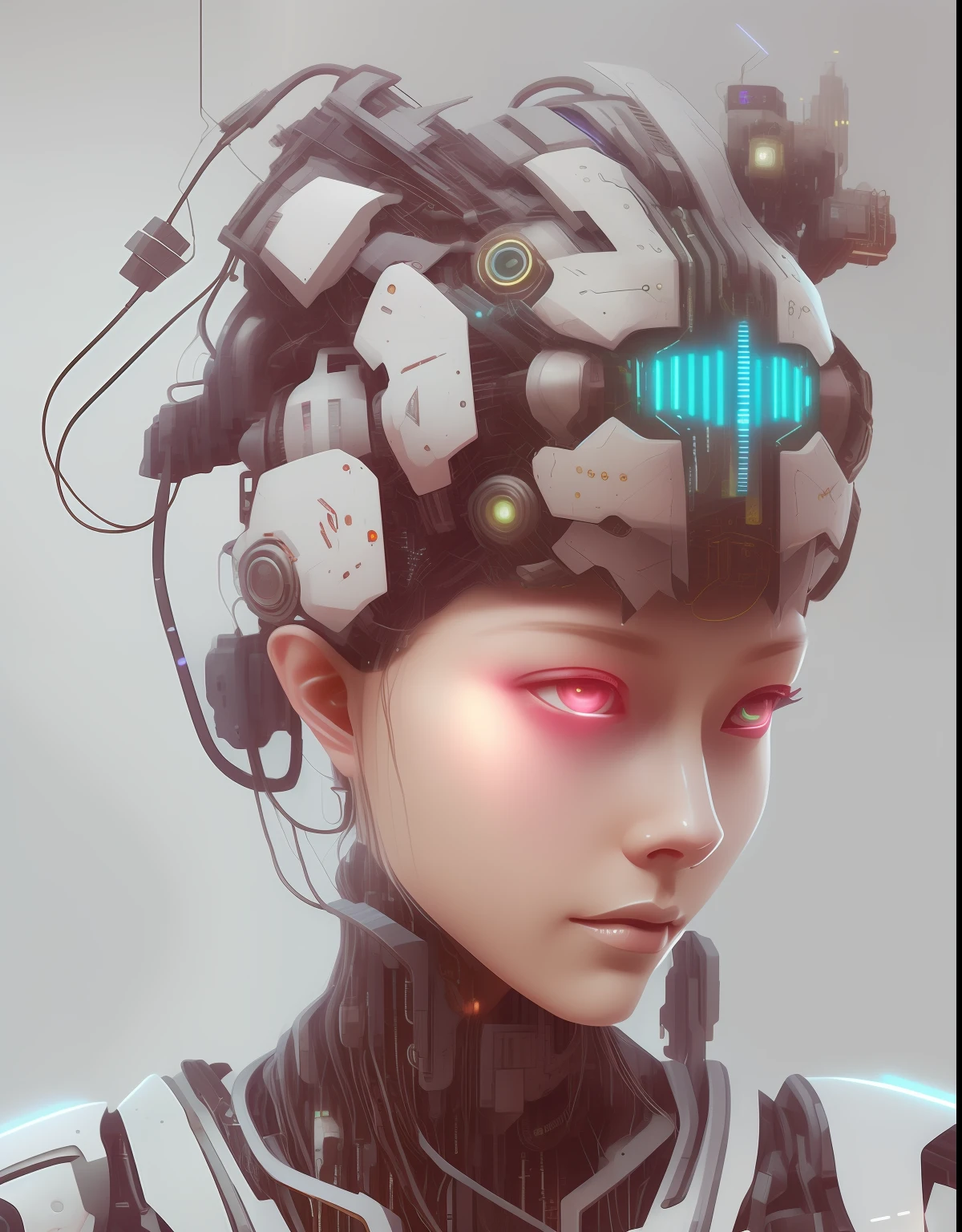 There was a woman,Place the monitor on your head, Hyper-realistic cyberpunk style, Cyberpunk headgear, Cyberpunk Style , Hyperrealistic, muted cyberpunk style, Cyberpunk headdress, styled like ghost in the shell, cyberpunk transhumanist, has cyberpunk style, cyborg - girl, Portrait of a cyberpunk machine, Show on the《Cyberpunk 2077》curly