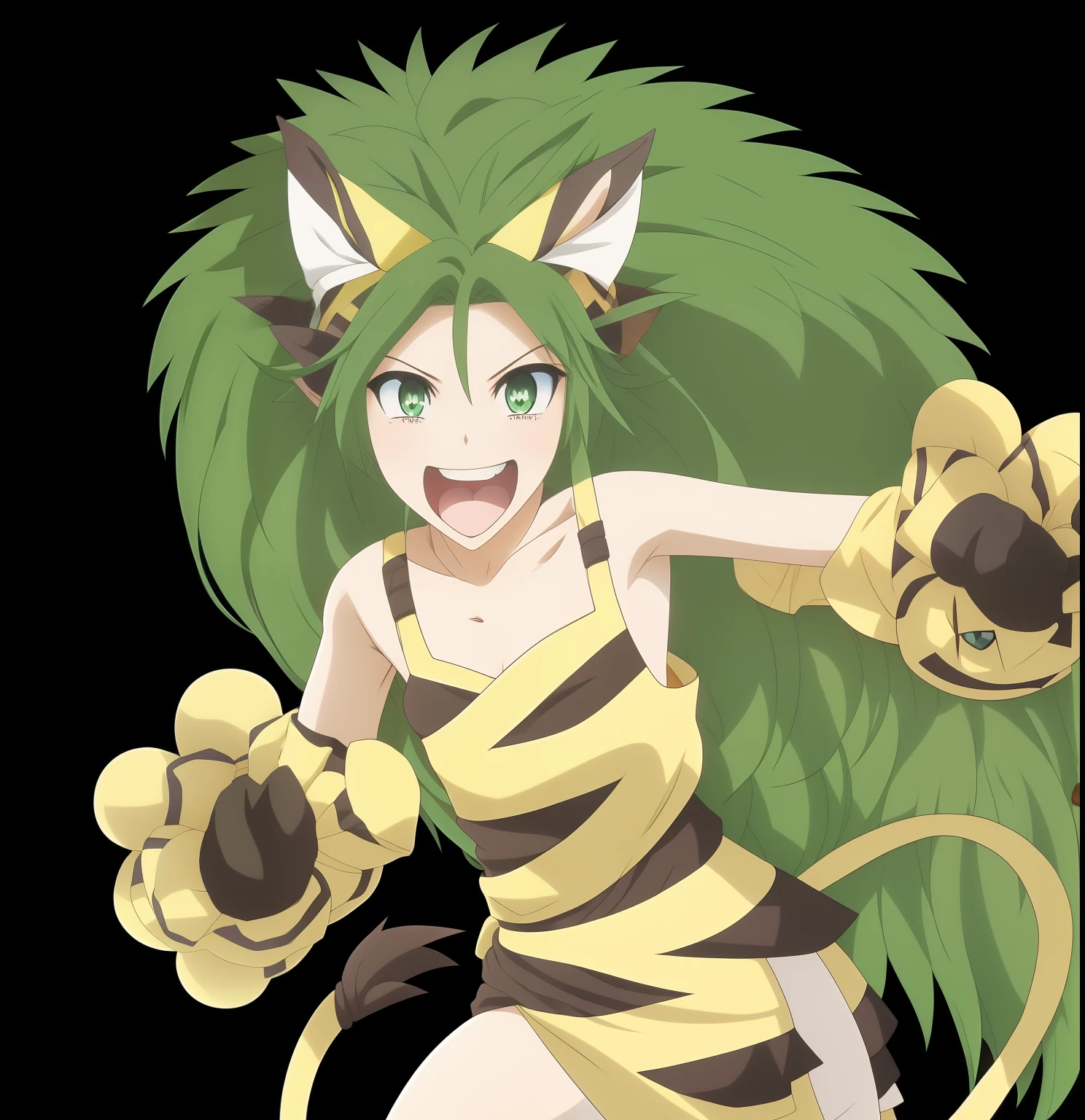 Chan Chan, Lutadores de rua, filha do Blanka. Anime girl with long hair and green eyes holding an apple, monstro anime, muito bonita meninaanime, gato anime bonito, Gato Anime, menina do ganina gato atraento anime bonito, Estilo Anime Ecchi, anime!!!!!!!!!!!!!!!, roupa pele de tigre laranja com listras pretas, barbara, d&d, personagem estilo anime, Epic anime style, anime!!!!, (menina anime), anime moeyle