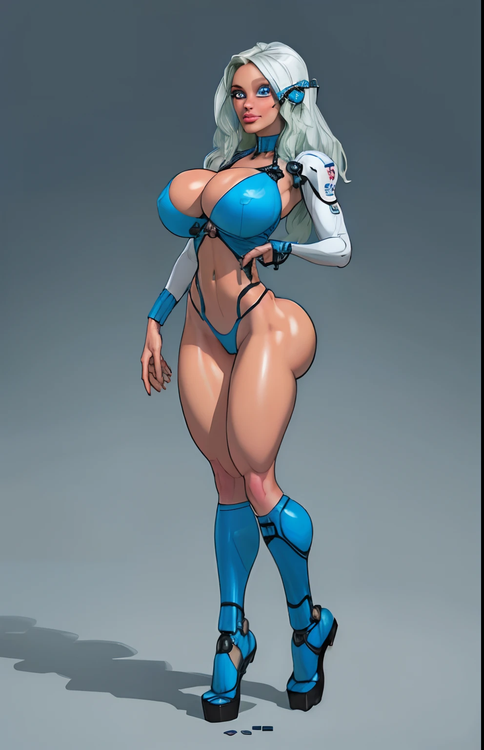 complex 3d render ultra detailed of a beautiful porcelain profile woman android face, cyborg, robotic parts, 150 mm, beautiful studio soft light, rim light, ((gigantic breasts:1.5)) vibrant details, luxurious cyberpunk, lace, ((glowing blue eyes:1.7)), hyperrealistic, anatomical, facial muscles, cable electric wires, microchip, elegant, beautiful background, octane render, H. R. Giger style, 8k, best quality, masterpiece, illustration, an extremely delicate and beautiful, extremely detailed ,CG ,unity ,wallpaper, (realistic, photo-realistic:1.37),Amazing, finely detail, masterpiece,best quality,official art, extremely detailed CG unity 8k wallpaper, absurdres, incredibly absurdres, robot, silver halmet, full body