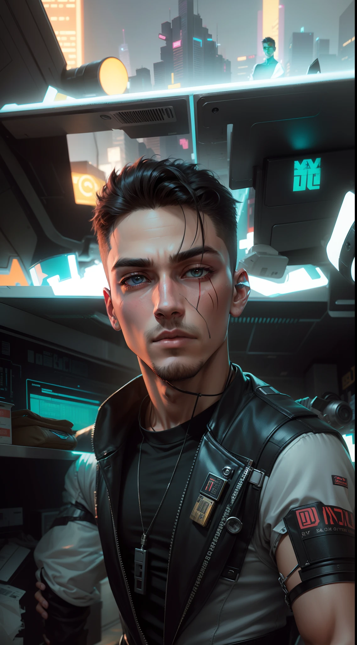 Change background cyberpunk handsome boy ,