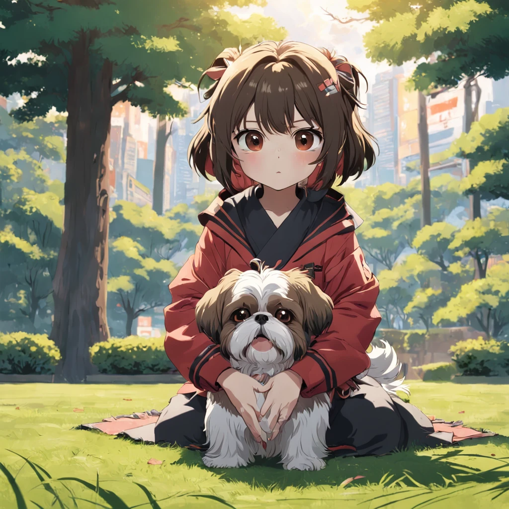 tutor e sua shih tzu juntos no parque