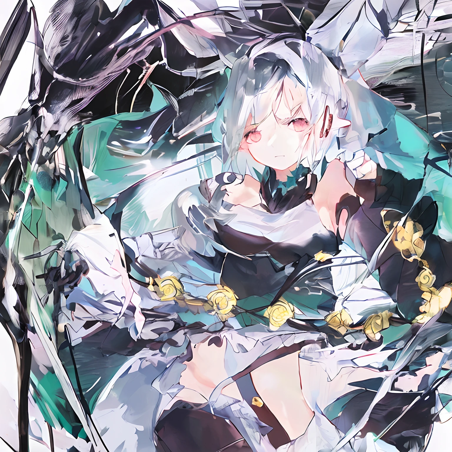le malin \(listless lapin\),+_+,blue eyes,twin braids,white hair, fake animal ears,o-ring choker,white pantyhose,rabbit tail,white leotard,wrist cuffs,thigh strap, 3d style