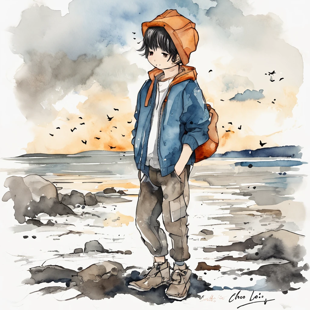 Choo lo lofi music boy standing black weather white background