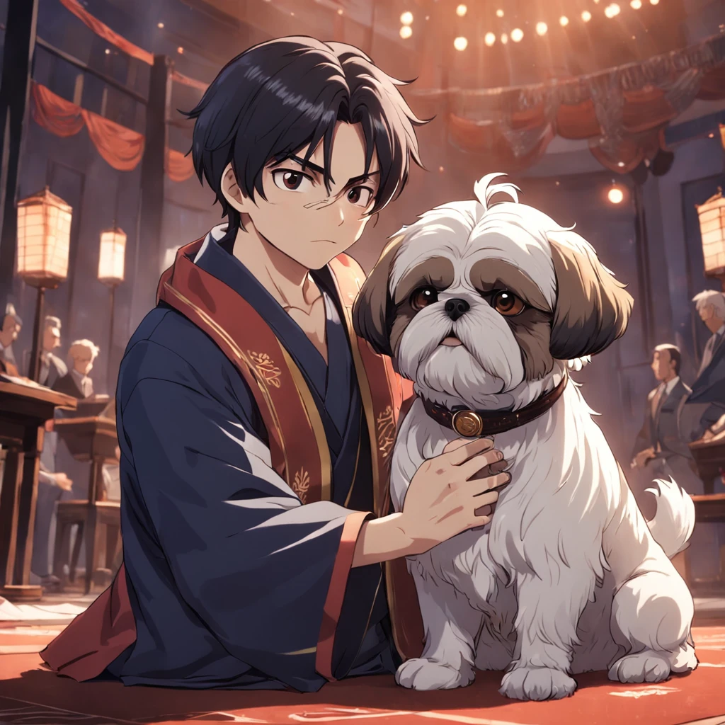 o homem tutor e sua shih tzu envelhecendo juntos