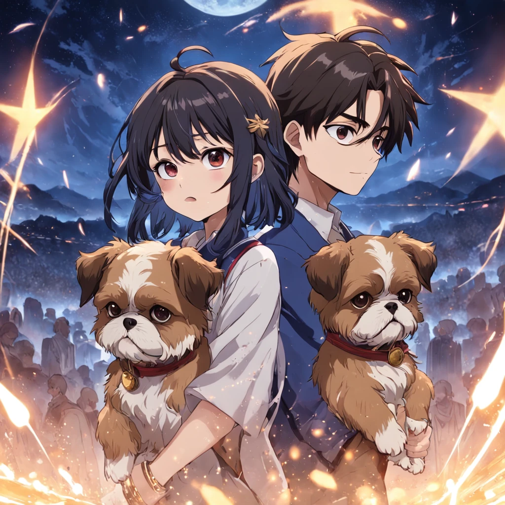 o homem tutor e sua shih tzu idosos