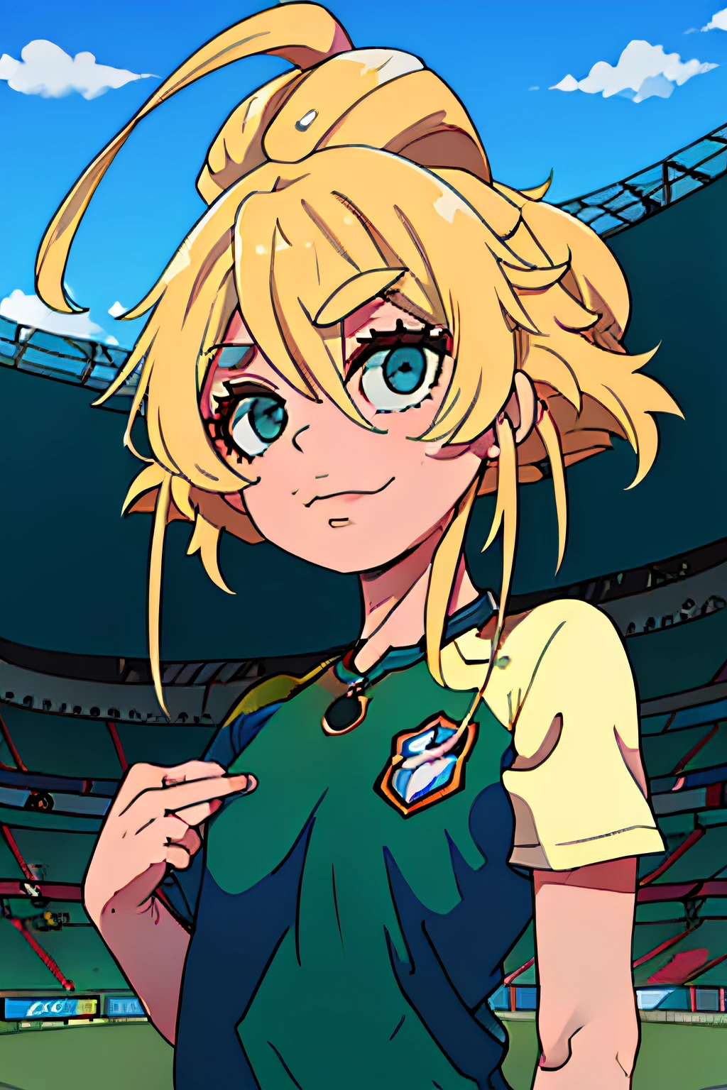 tanya , 1 girl, Perfect Anatomy, in a soccer stadium, In the uniform of Fluminense do rio de Janeiro, in a soccer field, playing soccer, soccer uniform, Fluminense shirt soccer uniform, soccer,