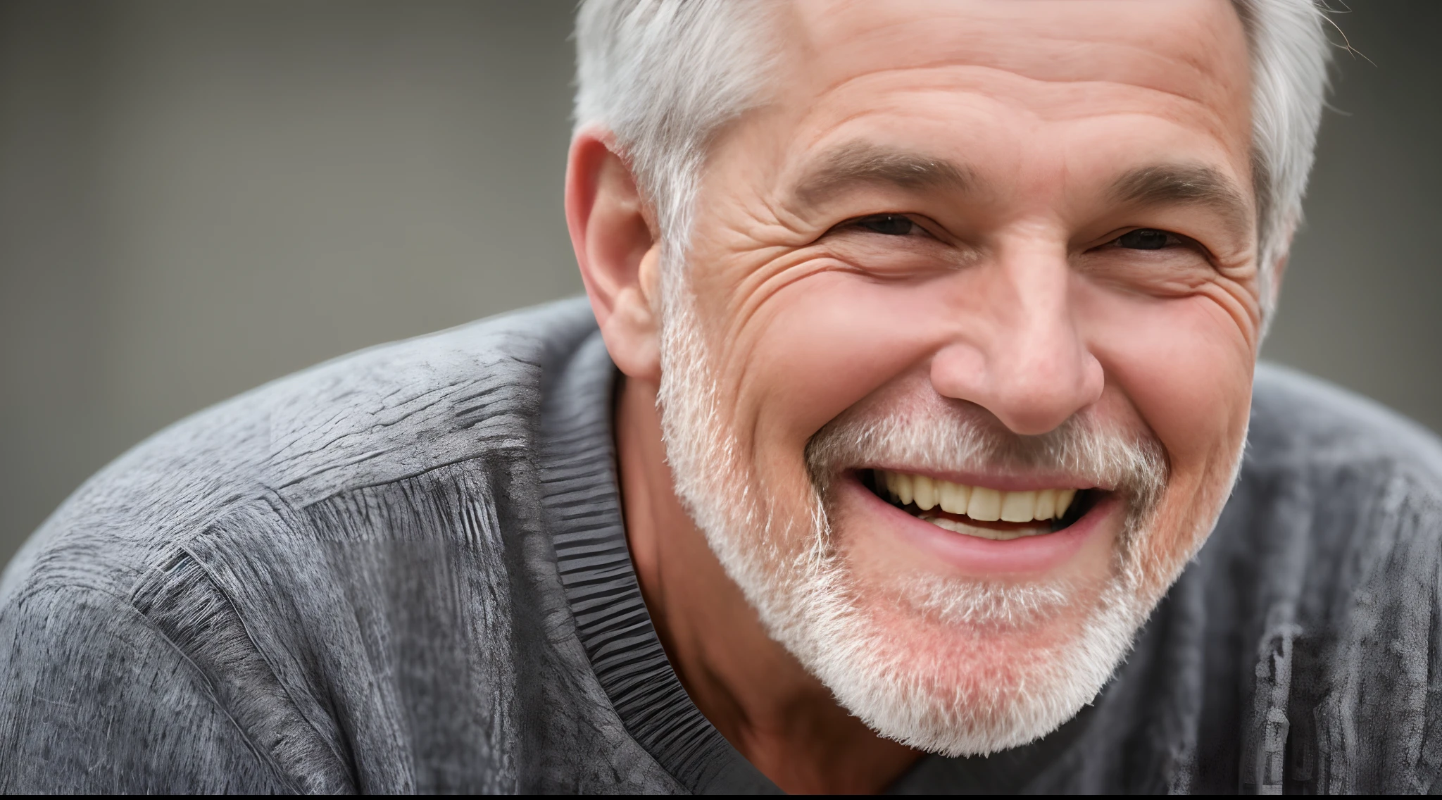 Beautiful smart  50 year old mid age smart elderly senior model man with grey hair laughing and smiling. Mature old man close up portrait.