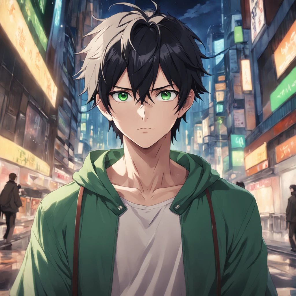 Decepcionado, anime boy with black hair and green eyes staring at camera, retrato realista bonito, anime semi-realista, detailed anime soft face made by anime painter studio, Retrato anime do homem bonito, realistic anime art style, arte cg anime suave, anime de rosto de alto detalhe, anime semi-realista, estilo anime semi-realista, retrato estilo anime, homem alto do anime com olhos azuis