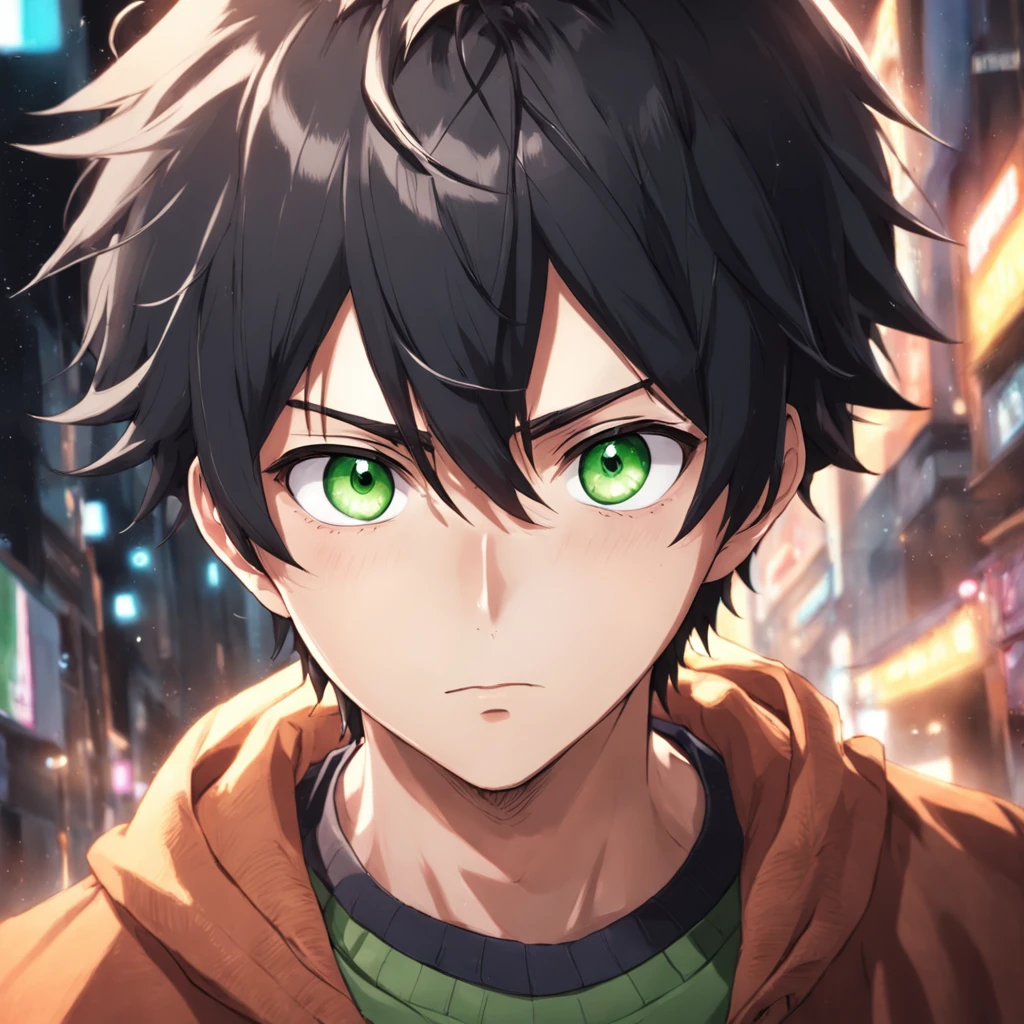 desiludido, anime boy with black hair and green eyes staring at camera, Nice realistic portrait, anime semi-realista, detailed anime soft face made by anime painter studio, Retrato anime do homem bonito, realistic anime art style, arte cg anime suave, anime de rosto de alto detalhe, anime semi-realista, estilo anime semi-realista, Retrato estilo anime, homem alto do anime com olhos azuis